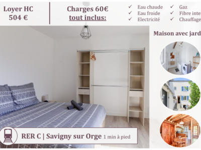🏠 Chambre meublée 14 m² dans maison avec jardin – 564 tout compris– 200m du RER C – SAVIGNY-SUR-ORGE
